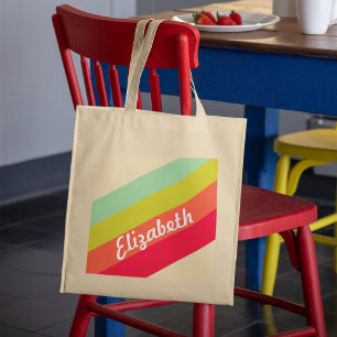 Bolsa Tote Arco-íris Pastel nome personalizado