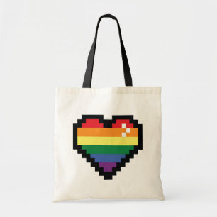 Bolsa Tote Arco-Íris Pixel Coração