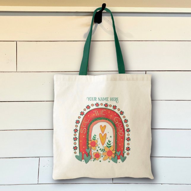 Bolsa Tote Arco-Íris veja a boa inspiração personalizada (Criador carregado)