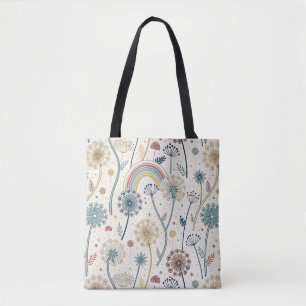 Bolsa Tote Arco-Íris Whimsical e Dandeliões Botânicos (2)