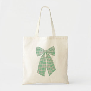 Bolsa Tote Arco Romântico de Gingham Verde Moderno e Bonito