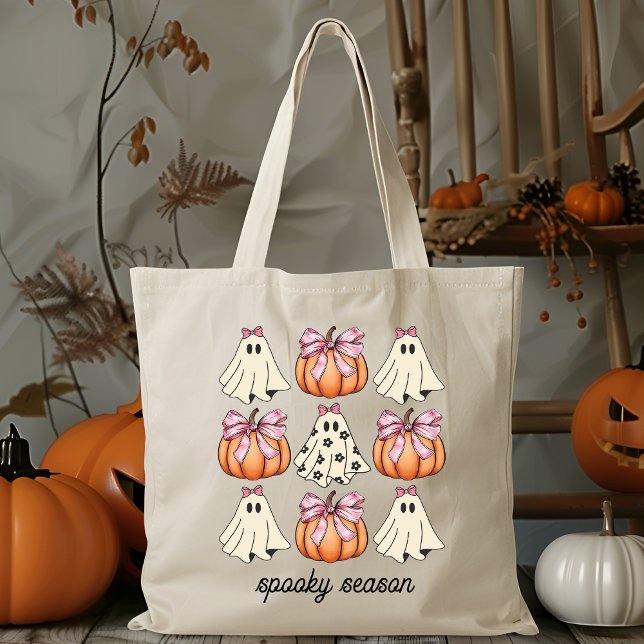 Bolsa Tote Arco Rosa, Coquette Cute Ghost E Pumpkin Halloween (Criador carregado)