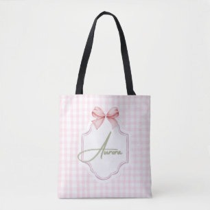 Bolsa Tote Arco Rosa Personalizado Aurora e Impressão Gingham