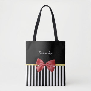 Bolsa Tote Arco Vermelho Clássico, Banhas Pretas e Brancas c