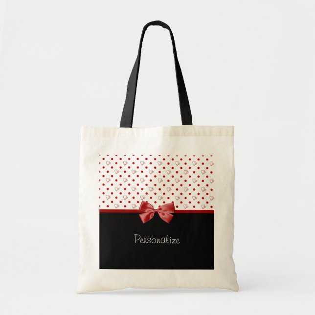 Bolsa Tote Arco vermelho e preto feminino dos corações das (Frente)