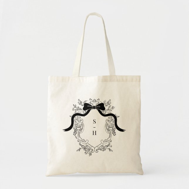 Bolsa Tote Arco Vitoriano Francês Monograma Casamento Favor (Frente)