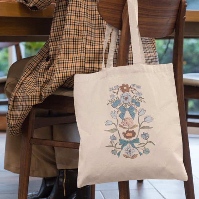 Bolsa Tote Arcos azuis e flores (Criador carregado)