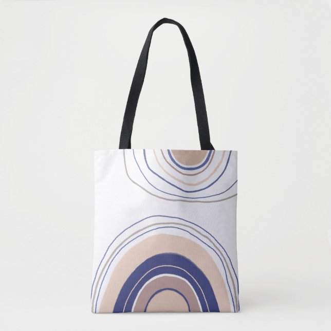 Bolsa Tote Arcos de abstrato Boho - Azul e bege (Frente)
