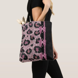 Bolsa Tote ARCOS de Fita de Impressão de Leopardo Rosa-Rockab