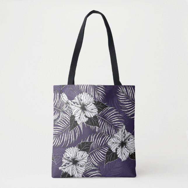 Bolsa Tote Areca palm, desenho de hibisco: padrão de safra (Frente)