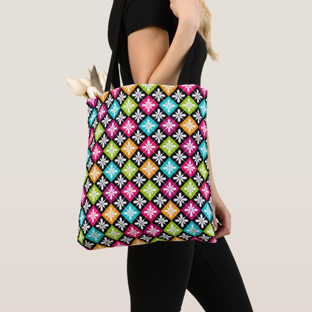 Bolsa Tote Argyle Colorido com Padrão Floral (Close Up)