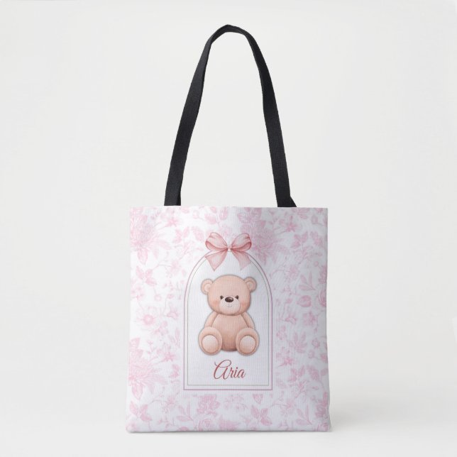 Bolsa Tote Aria | Design de Enfermeiro de Urso Rosa Personali (Frente)