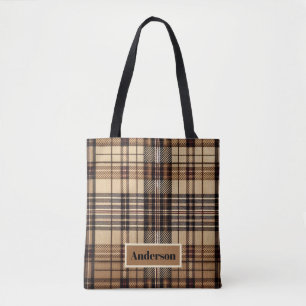 Bolsa Tote Aria Grace Camel Heritage Tartã Britânico com Nome