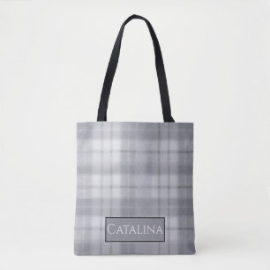 Bolsa Tote Aria Grace Silver Frost Winter Xadrez Nome do Padr