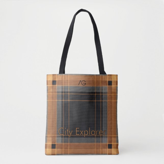 Bolsa Tote Aria Urban Copper Grid Xadrez Padrão Explorador da (Frente)