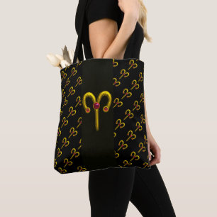Bolsa Tote ARIES DOURADO SINAL ZODIAC Red Ruby Black