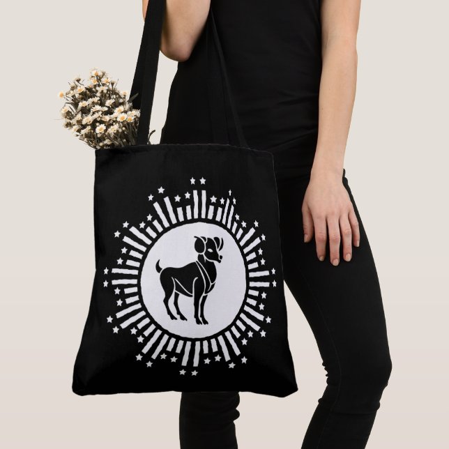 Bolsa Tote Aries Zodiac Sinal Ram Cosmic Starburst Design (Close Up)