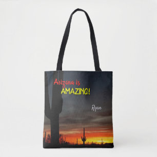Bolsa Tote "Arizona é incrível!" Sonoran Desert Cactus Sunset