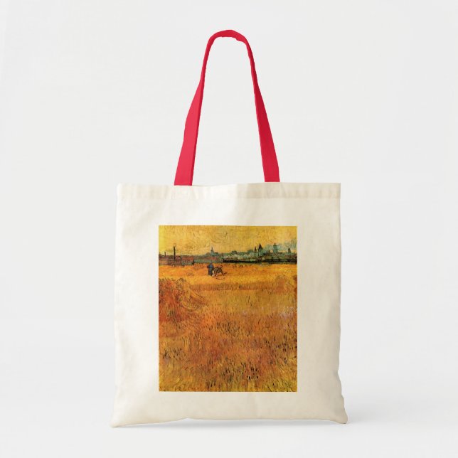 Bolsa Tote Arles: Vista de Campos de Trigo por Vincent van Go (Frente)