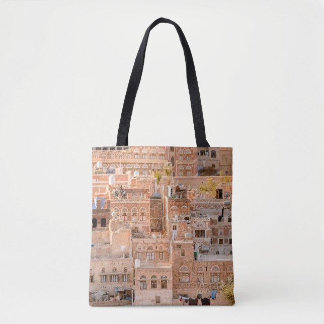 Bolsa Tote Arquitetura da Cidade Velha de Sana'a, Iêmen. UNE (Frente)