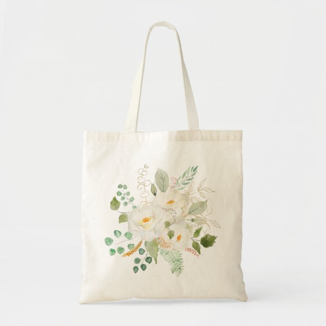 Bolsa Tote arranjo de flores brancas camelia (Frente)