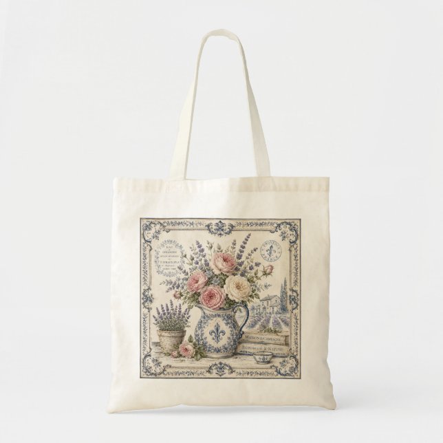 Bolsa Tote Arranjo de Flores Provençal Antigo (Frente)
