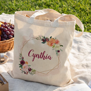 Bolsa Tote Arranjo de Noiva Geométrico Moderno em Dourado
