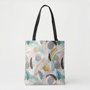 Bolsa Tote Arrepio Botânico Artístico e Abstrato Dourado