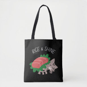 Bolsa Tote Arroz e Gatinho Brilhante com Kawaii Sushi