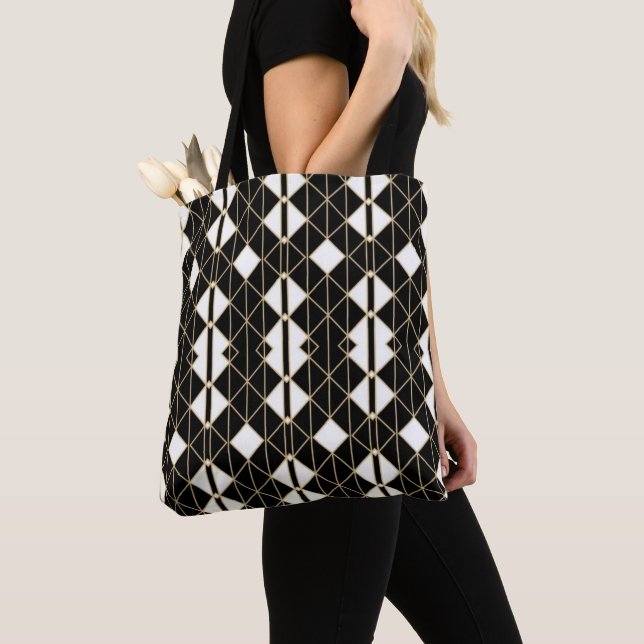 Bolsa Tote Art Deco Black and Gold Geometric luxury (Close Up)