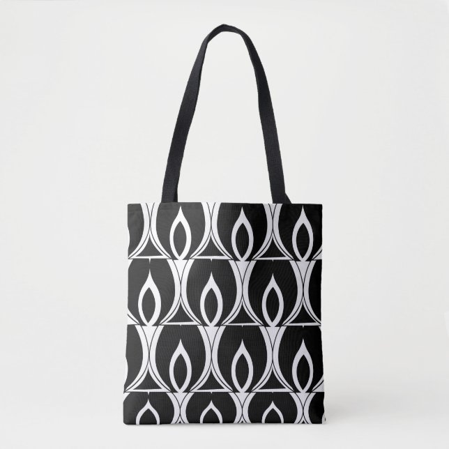 Bolsa Tote Art Deco Black and White Modern Geométrico (Frente)