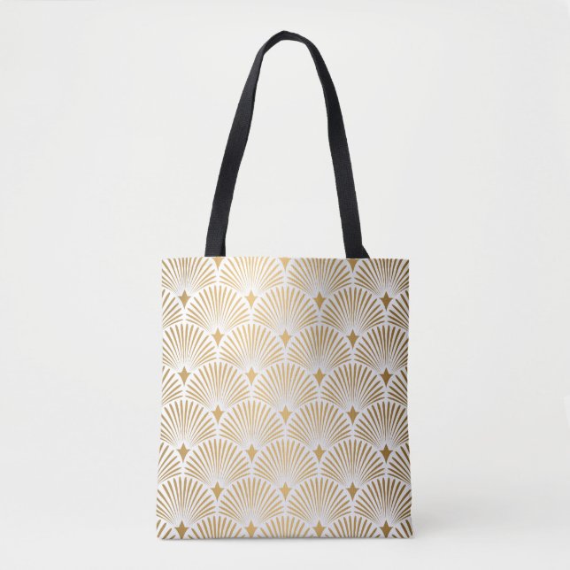 Bolsa Tote Art Deco: Elegância Dourada-Branca. (Frente)