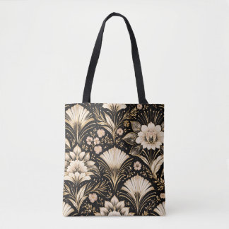 Bolsa Tote Art Deco Fan Style Floral Pattern