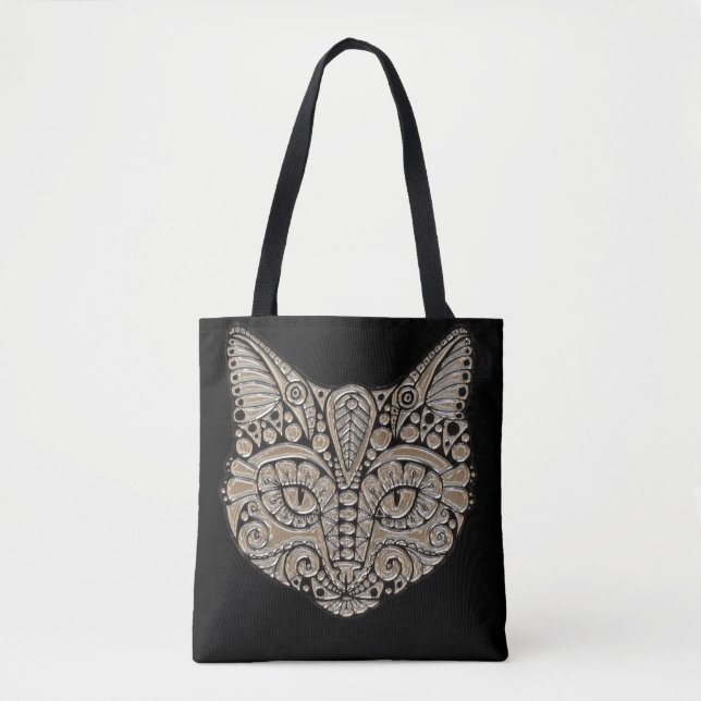 Bolsa Tote Art deco gold e black Egypt style cat (Frente)