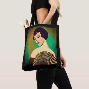 Bolsa Tote Art Deco Modern Lady with a Fan