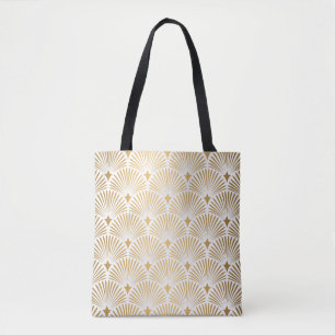 Bolsa Tote Art Deco Pattern. Serralheiro branco e dourado