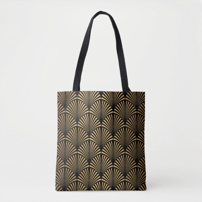 Bolsa Tote Art Deco Pattern. Serralheiro preto sem costura e  (Frente)