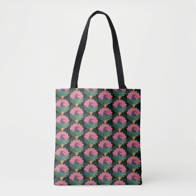Bolsa Tote Art Deco Toucans Tropicais e Ananás (Frente)