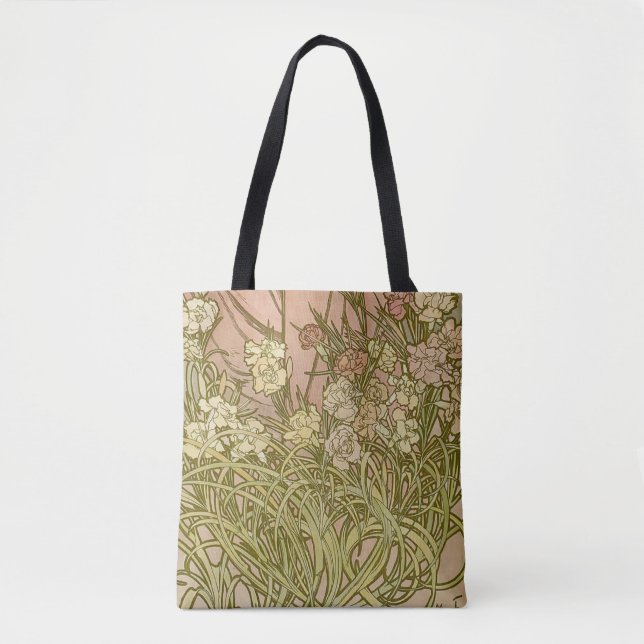 Bolsa Tote Art Nouveau Alfonse Mucha Flores de cravo florais (Frente)