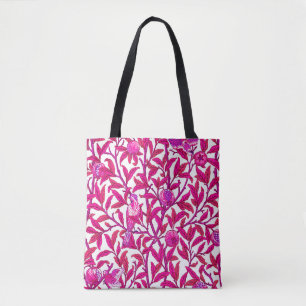 Bolsa Tote Art Nouveau Bird e Pomegranate, Fuchsia e Violet