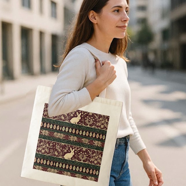 Bolsa Tote Art Nouveau Burgundy Floral Bunny Easter Egg Chic (Art Nouveau Burgundy Floral Bunny Easter Egg Chic Tote Bag)