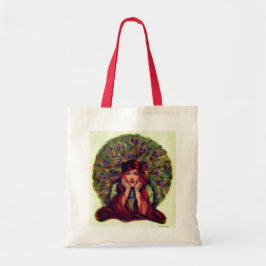 Bolsa Tote Art nouveau deco elegante mulher, penas de pavão