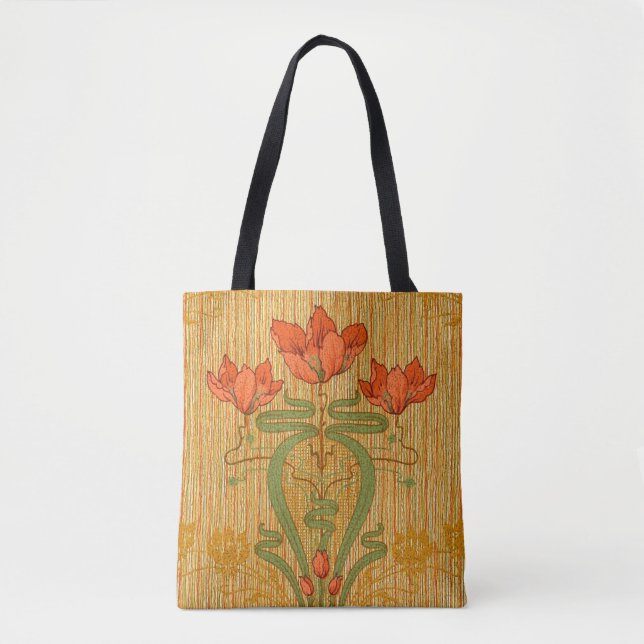Bolsa Tote Art nouveau elegante vitoriano da flor da papoila  (Frente)