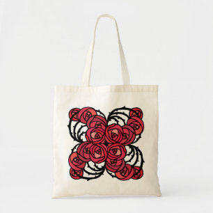 Bolsa Tote Art Nouveau Floral, vermelho e rosa preto, design