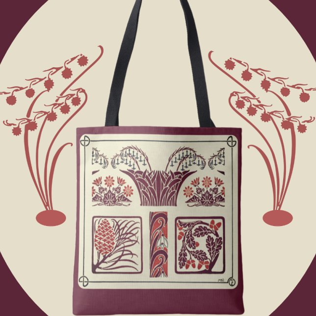 Bolsa Tote Art Nouveau Flowers e Pinecones (Criador carregado)