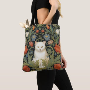 Bolsa Tote Art nouveau, gato branco no jardim