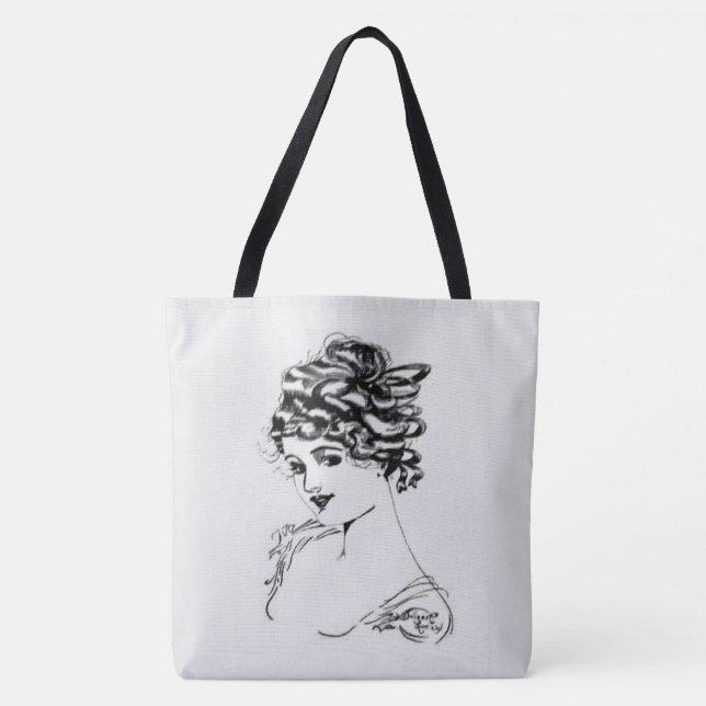 Bolsa Tote Art Nouveau Lady Bag Tecido de Arte Finas (Frente)