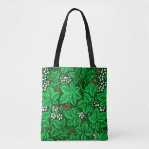 Bolsa Tote Art Nouveau Morangos e Folhas, Emerald Green