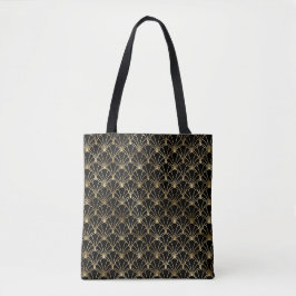 Bolsa Tote Art Nouveau Patterno, Dourado a Preto
