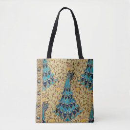 Bolsa Tote Art nouveau pavão têxtil deco verneuil azul